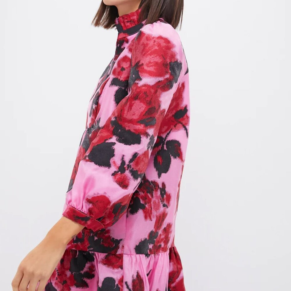 Tuckernuck Pink Floral Tiered Mini Dress with Red and Black Accents - Picture 3 of 6